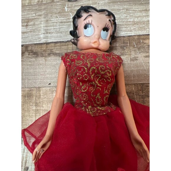 Vintage Betty Boop Collectible Doll Red Tulle Dress Gold Brocade Metallic Accent - Picture 2 of 4
